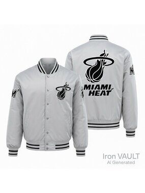 Miami Heat Silver Satin Jacket NBA Logo Official Licensed Apparel 2XL